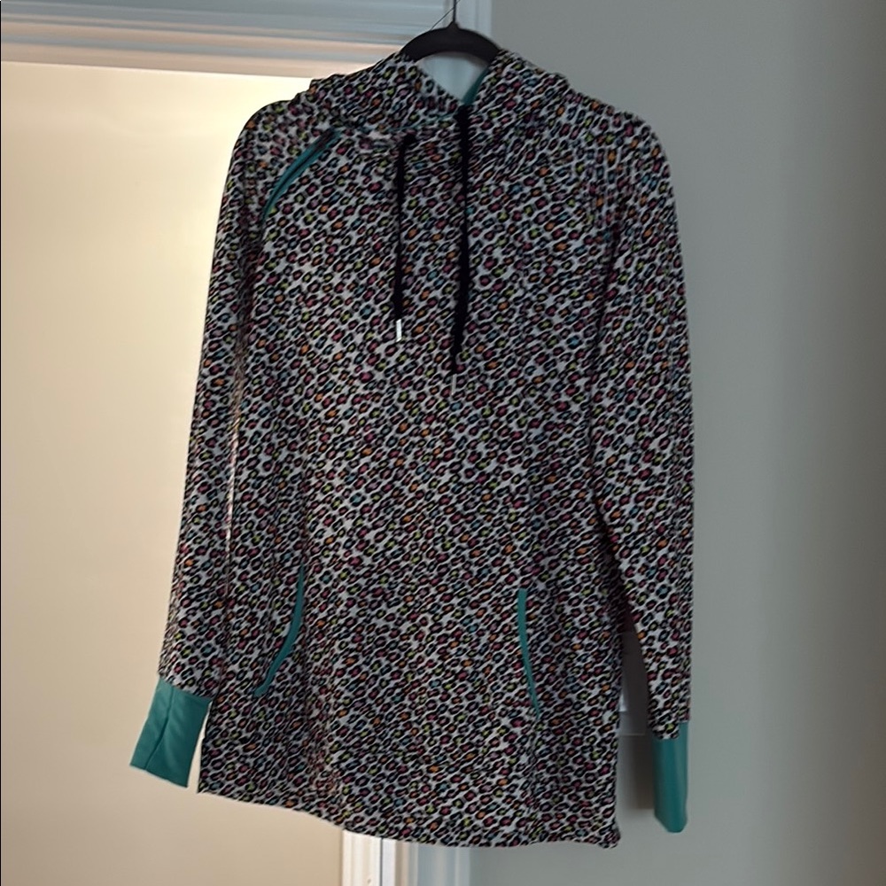Leopard Print Hoodie with Teal Accents
